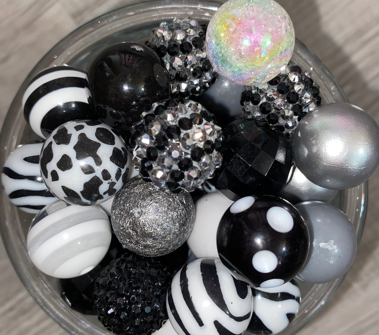 Black,Silver and White Bubble Gum Beads