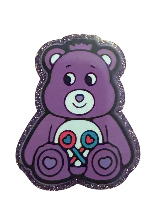 Purple Glitter Lollipop Bear Acrylic Flatback