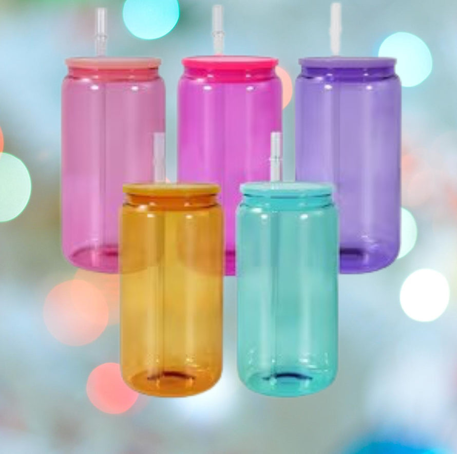 Colored 16oz Glass Can Cups