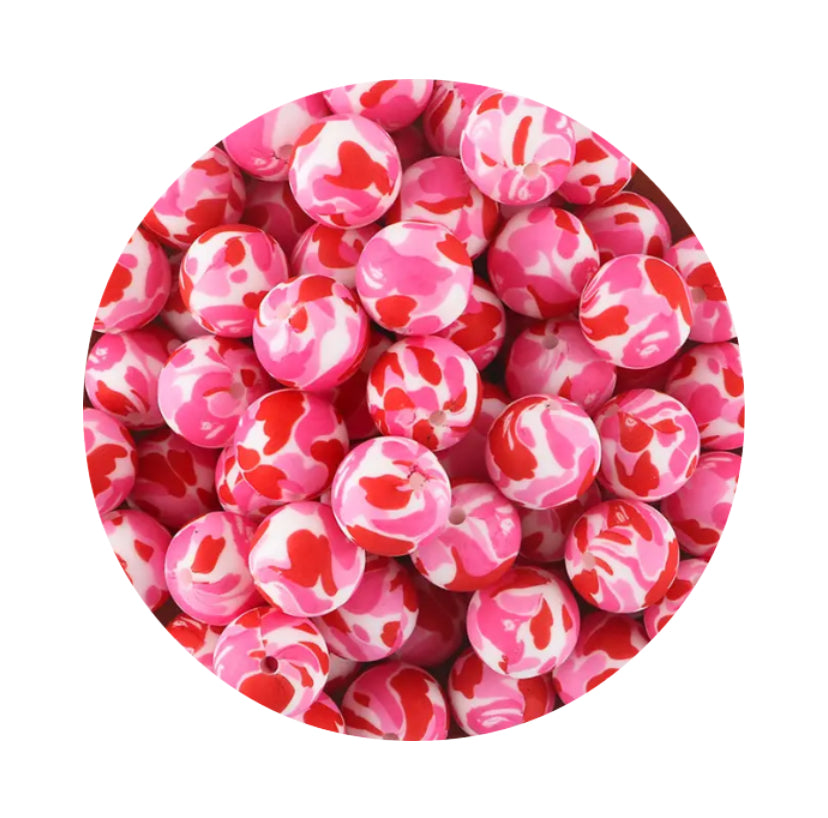 Pink Camouflage Silicone Beads