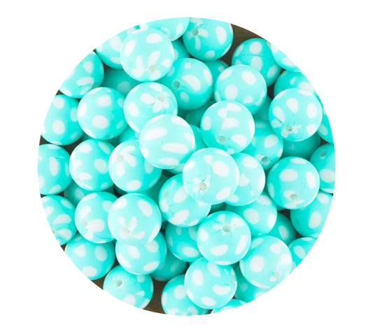 Turquoise Polka  Silicone Beads