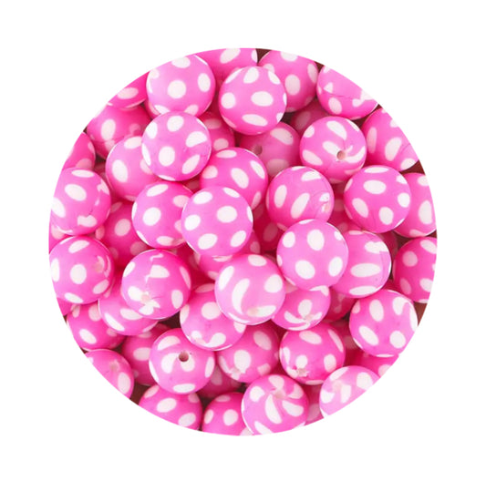 Pink Polka Dot Silicone Beads