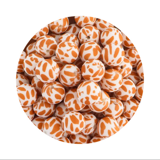 Tan Cow Print Silicone Beads