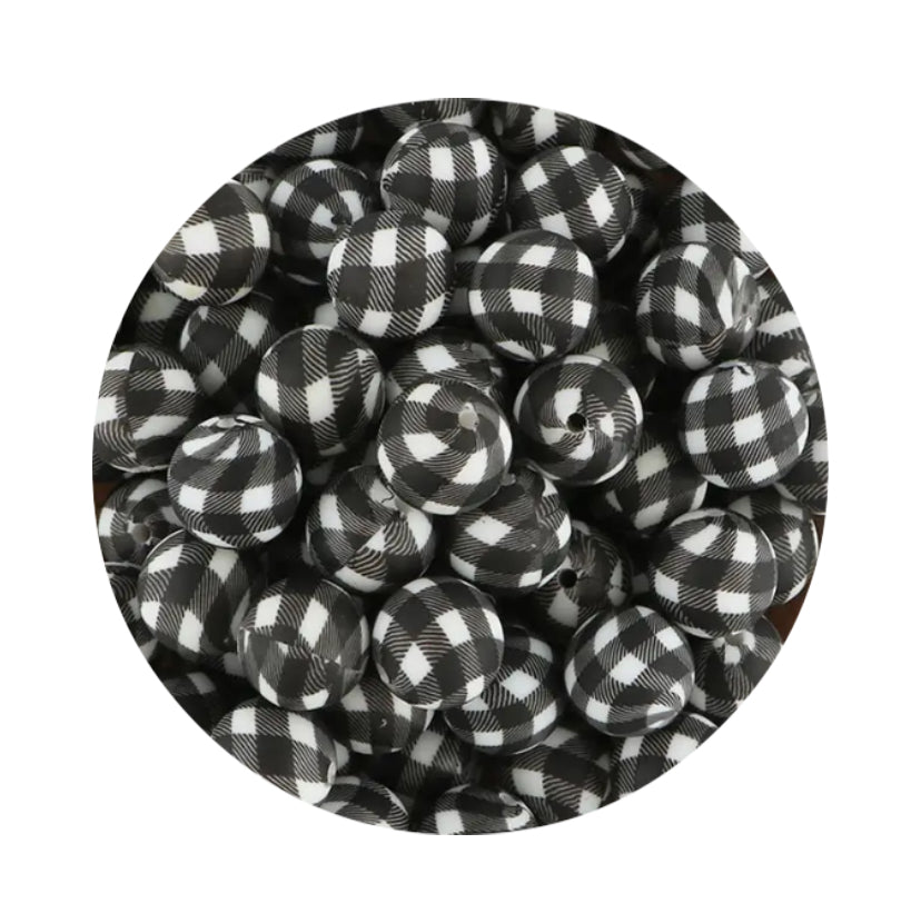 White Buffalo Plaid Silicone Beads