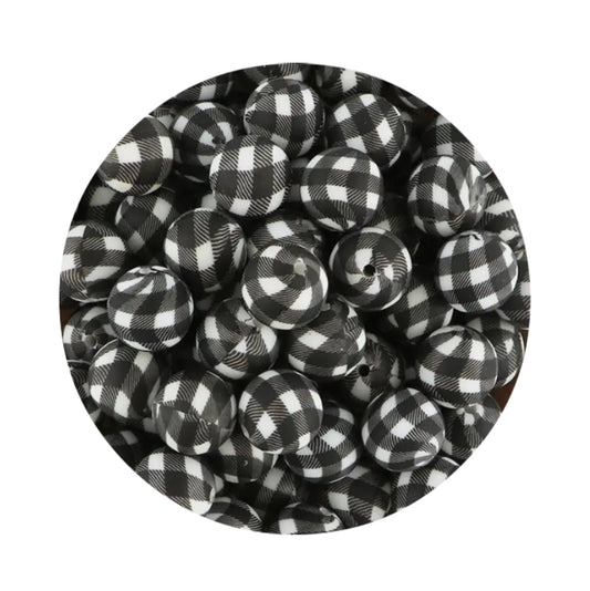 White Buffalo Plaid Silicone Beads