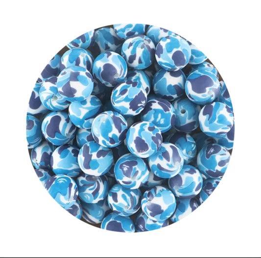 Blue Camouflage Silicone Beads