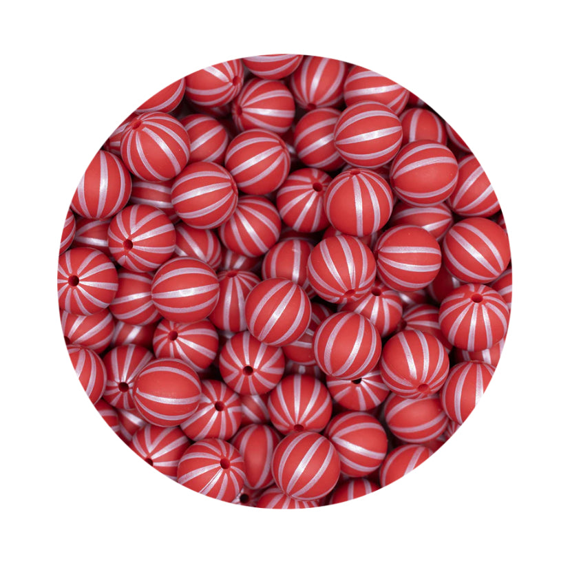 Red with Silver Stripes Silicone Beads