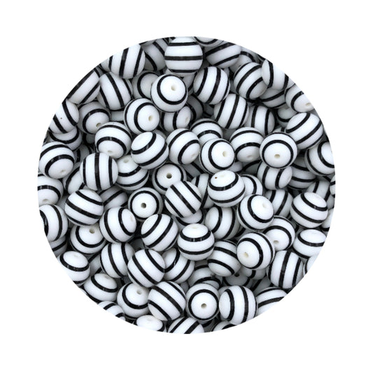White and Black Striped Silicone Beads