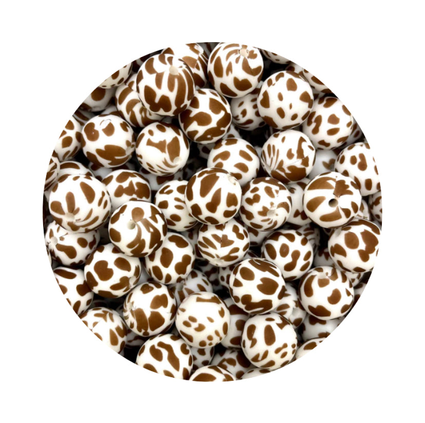 Dark Brown Cow Print Silicone Beads