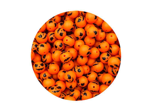 Pumpkin Face Silicone Beads