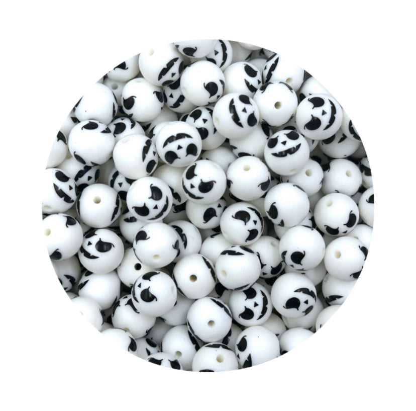 White Pumpkin Face Silicone Beads