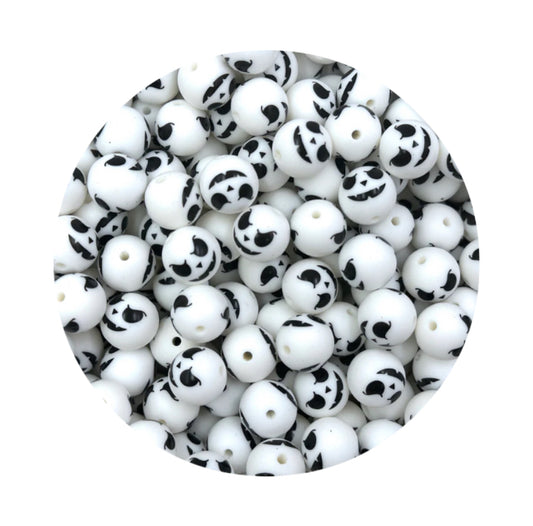 White Pumpkin Face Silicone Beads