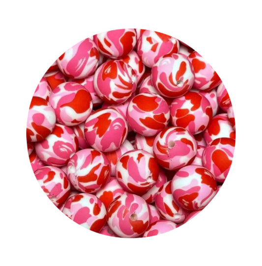 Pink & Red Camouflage Silicone Beads