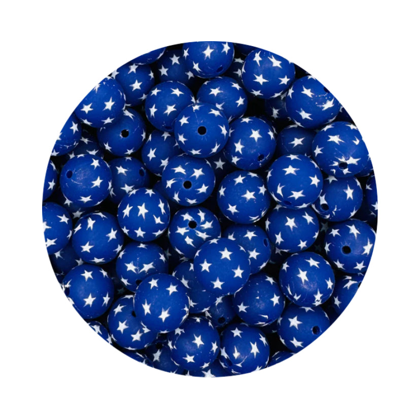 Blue Stars Silicone Beads