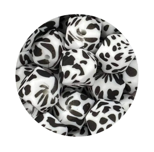 Hexagon Cow Print Silicone Beads