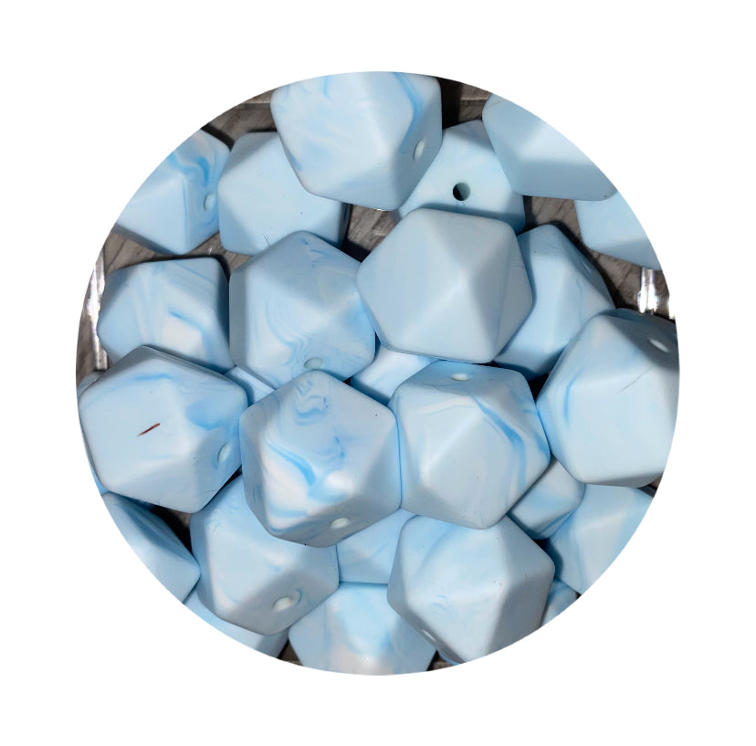 Blue Marble Hexagon Silicone Beads