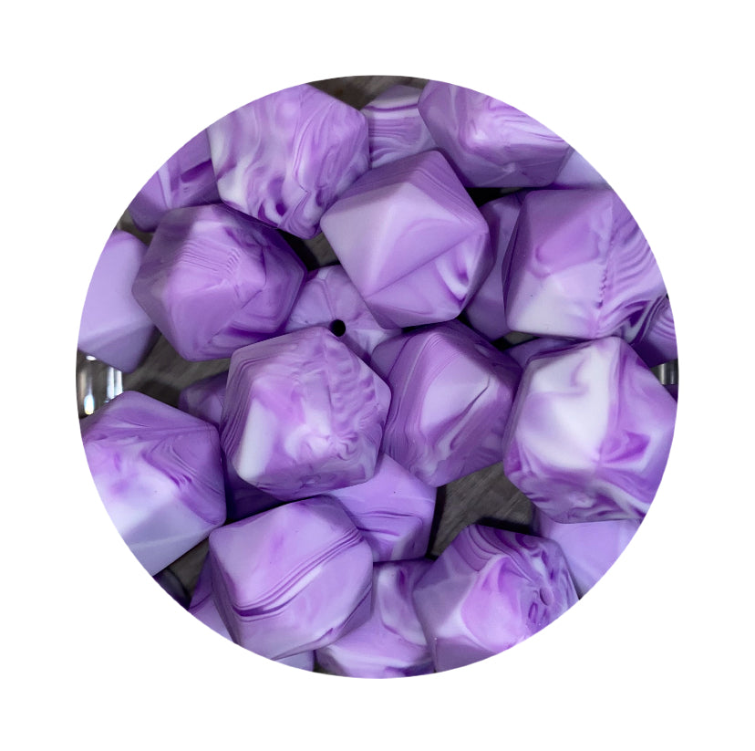 Purple Marble Hexagon Silicone Beads