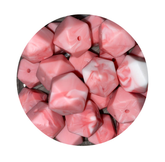 Pink Marble Hexagon Silicone Beads