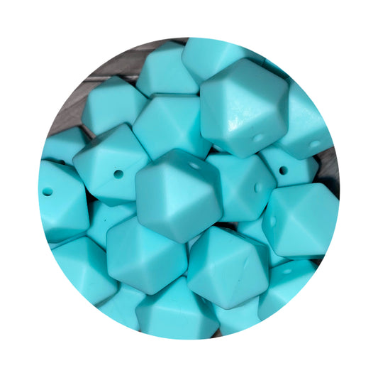 Caribbean Blue Hexagon Silicone Beads