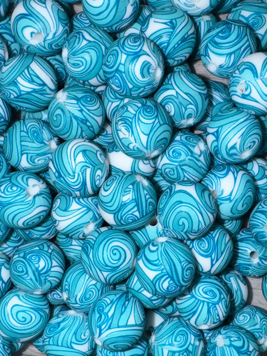 Teal Swirl Silicone Beads