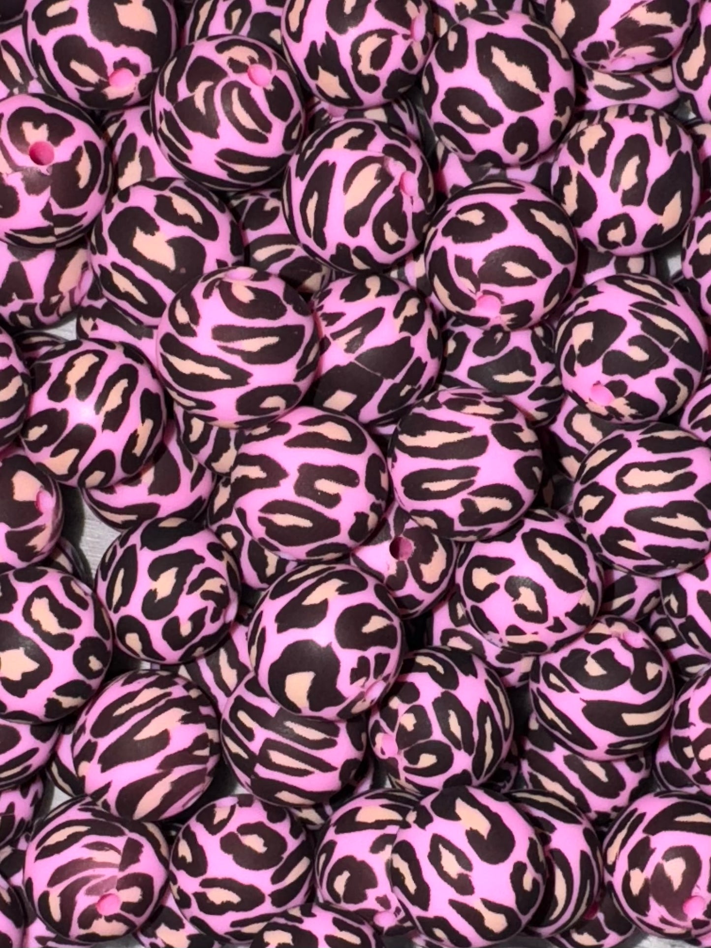 Pink Leopard Print Silicone Beads