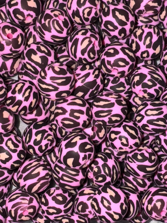 Pink Leopard Print Silicone Beads