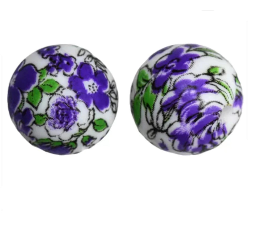 Purple Floral Silicone Beads