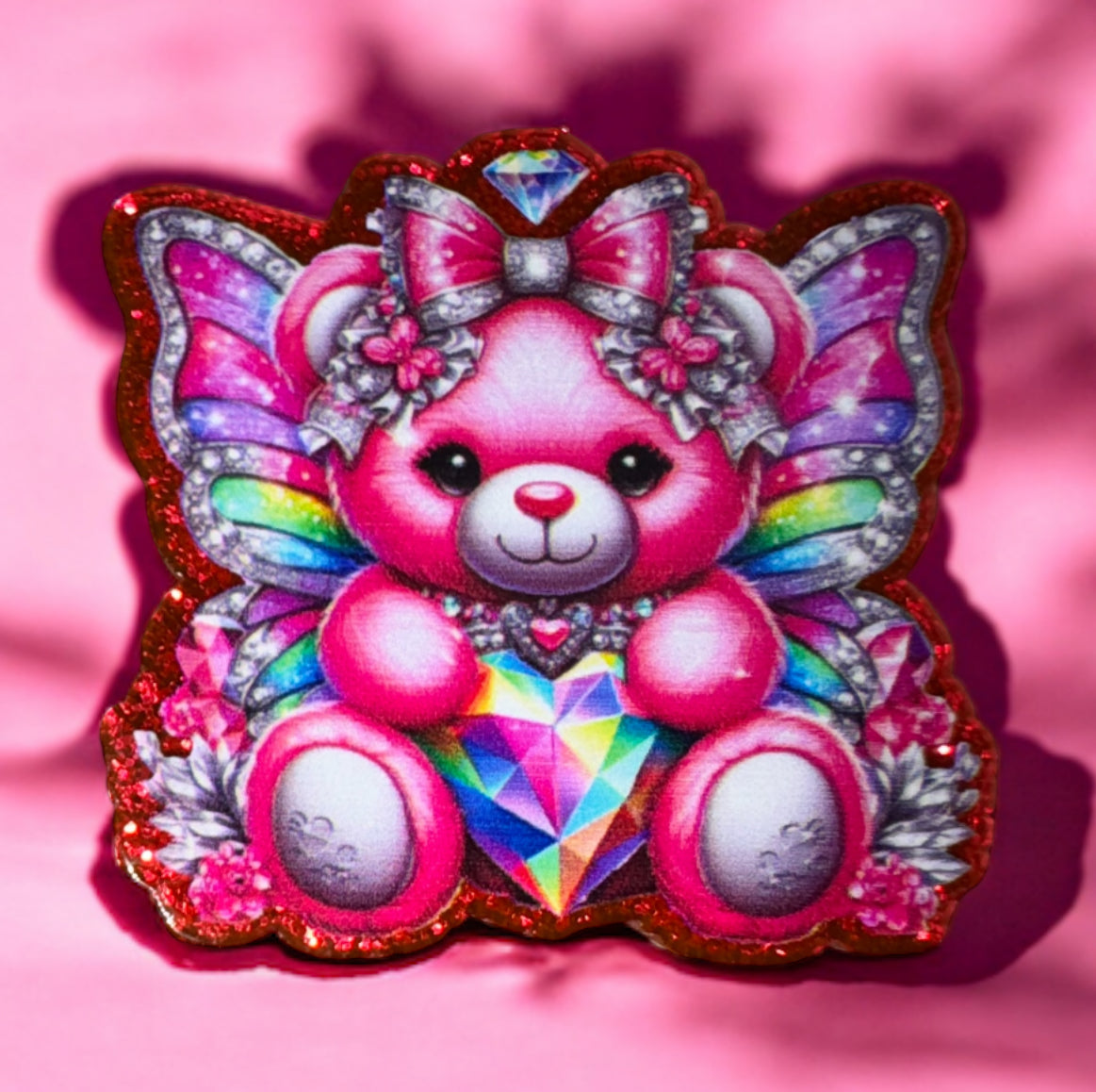 Pink Teddy Bear Butterfly  Acrylic Flatback
