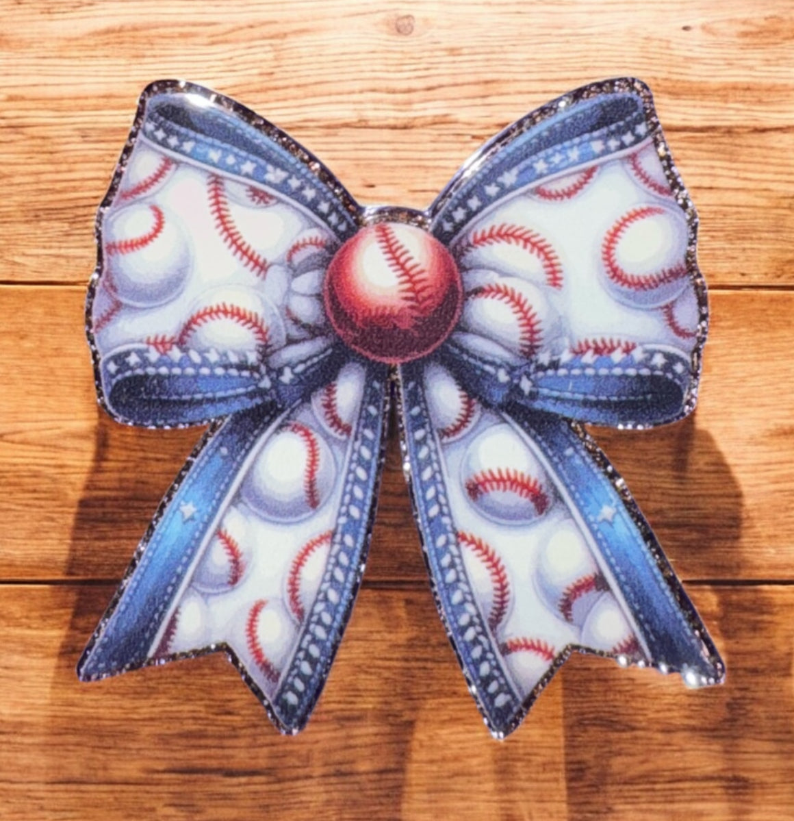 Baseball Bow Acrylic Flatback