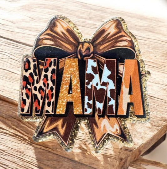 Mama Cow Print Bow Acrylic Flatback