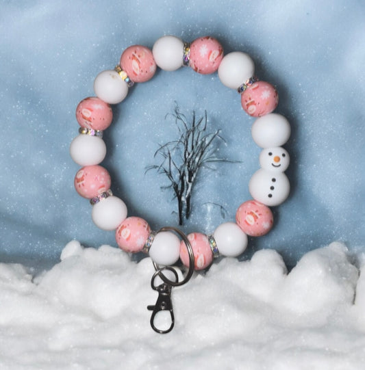 Pink Snowman Wristlet Keychain