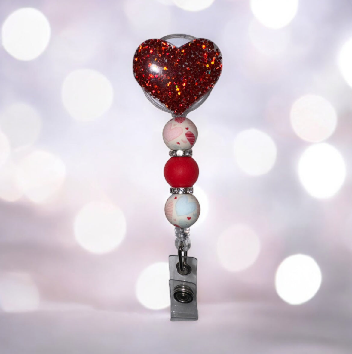 Red Glitter Heart Badge Reel