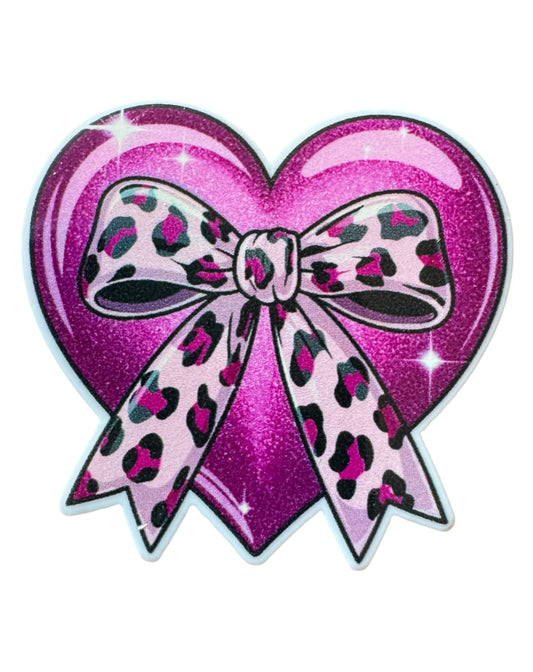 Leopard Heart Bow Acrylic Flatback