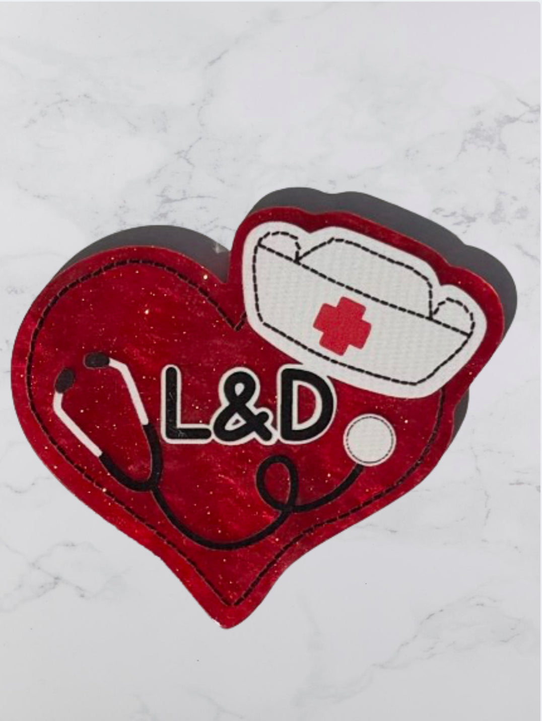 L&D Red Glitter Heart Acrylic Flatback