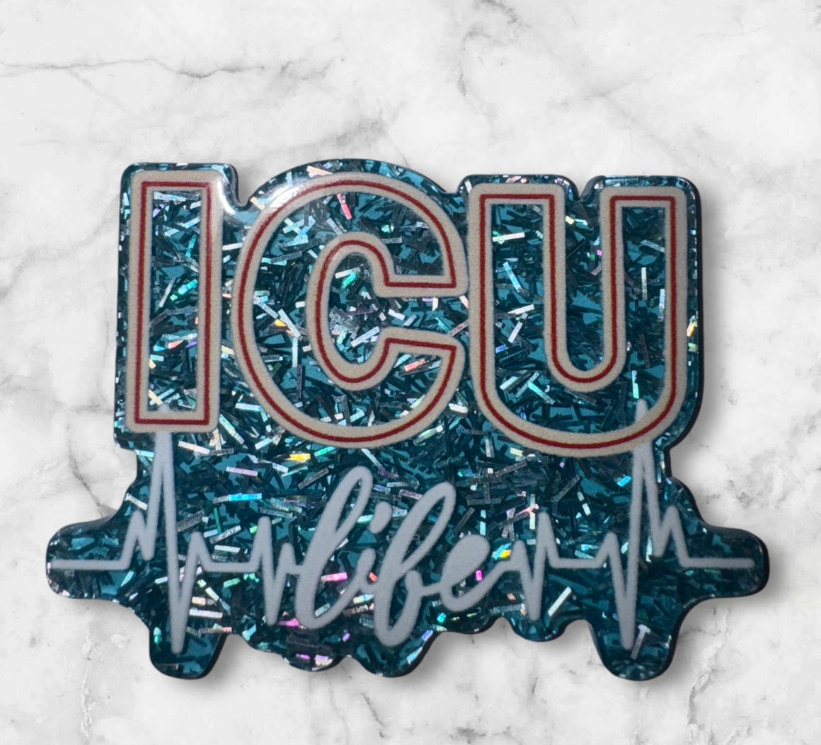 ICU Life Teal Glitter Acrylic Flatback