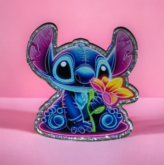 Blue Alien With Yellow Flower Acrylic Flatback