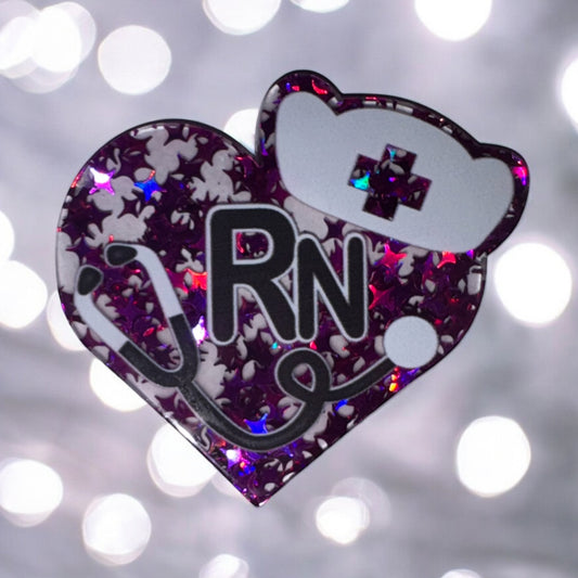RN Glitter Heart Acrylic Flatback