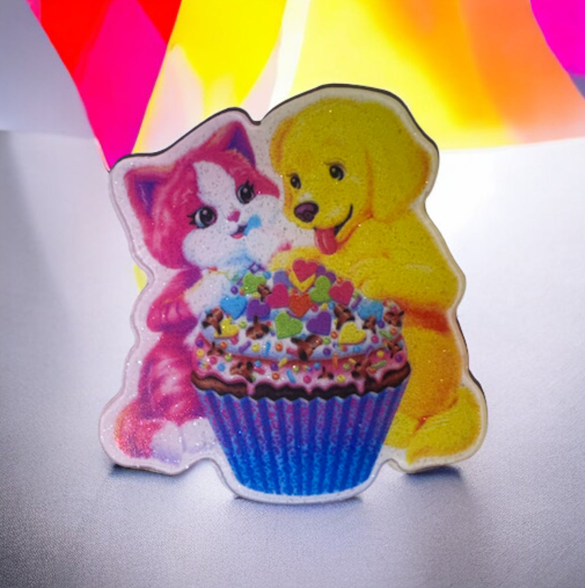 Puppy And Cat Cupcake Acrylic Flatback