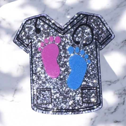 Pink & Blue Footprint Scrub Top Acrylic Flatback