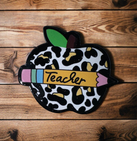 Leopard Teacher Apple Acrylic Flatback