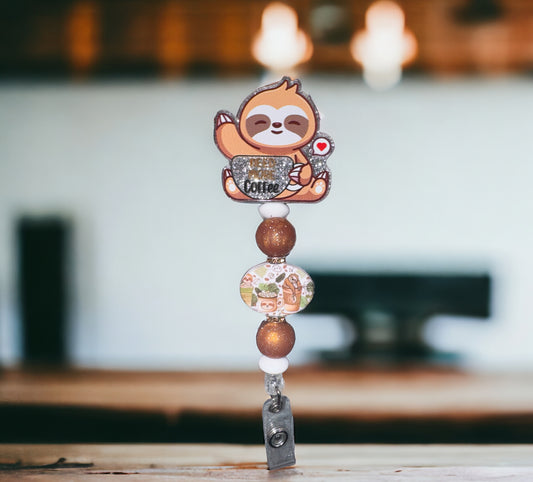Need More Coffee Sloth Badge Reel