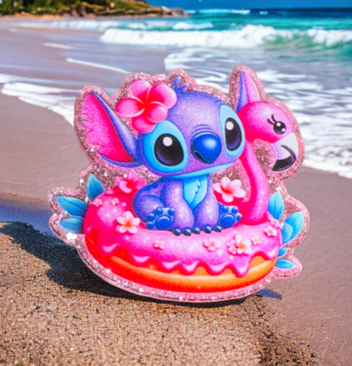 Blue Alien Flamingo Floatie Acrylic Flatback