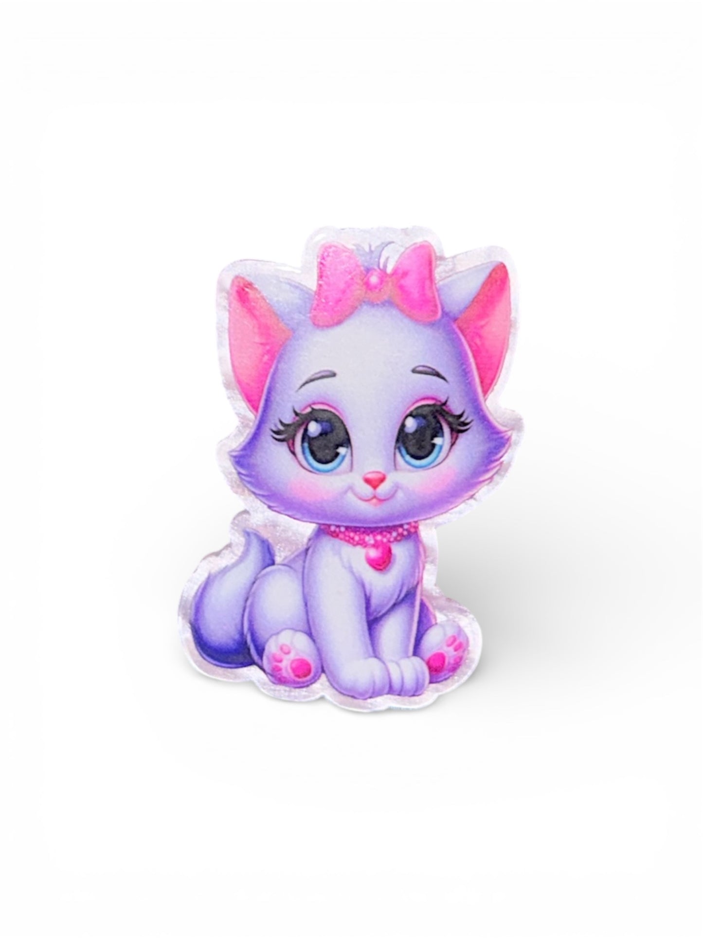 White Cat Pink Bow Acrylic Flatback