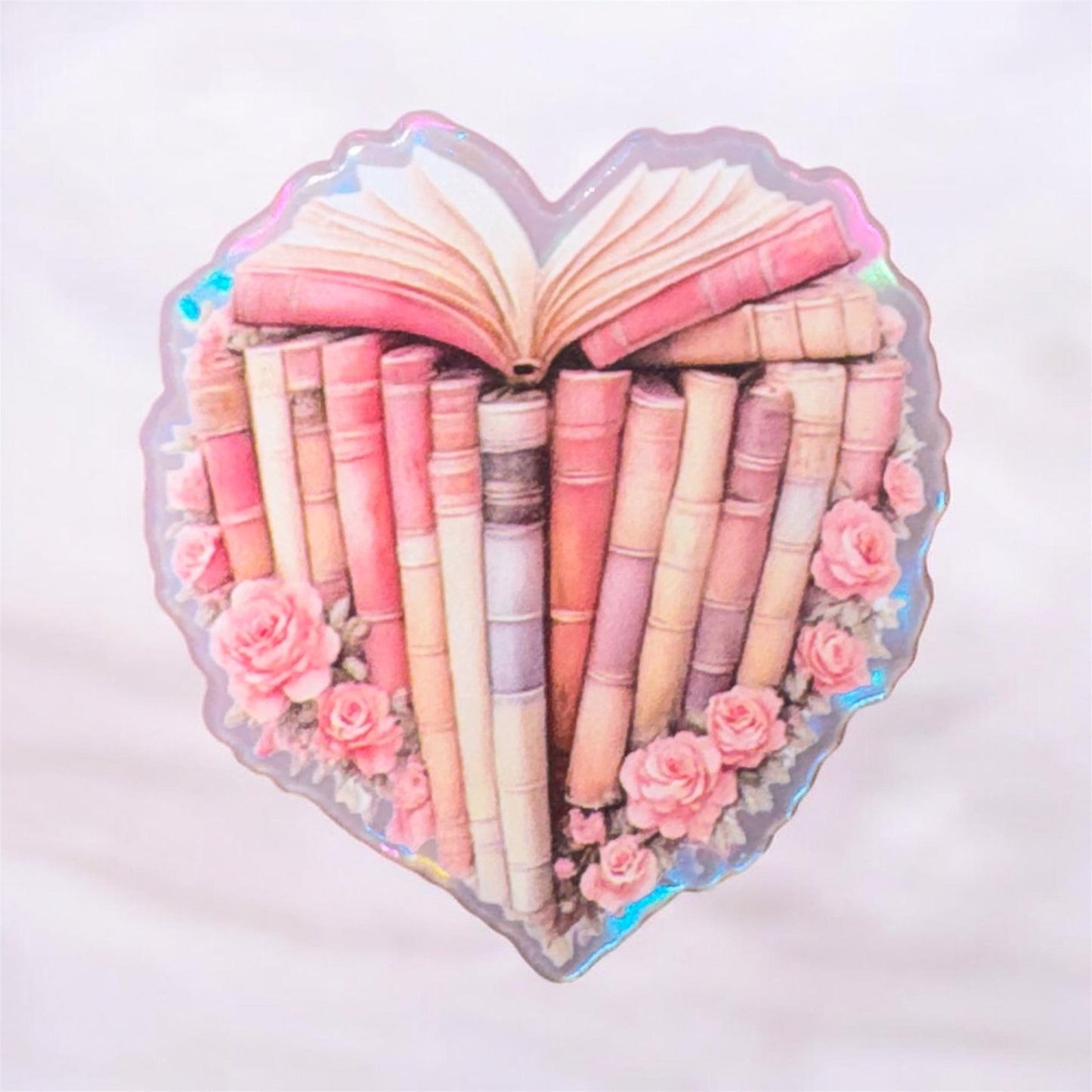 Floral Heart Shaped Books Acrylic Flatback
