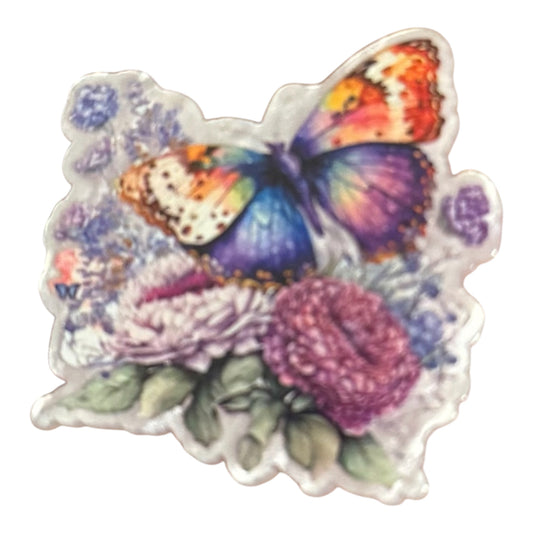 Purple Butterfly Flowers Acrylic Flatback
