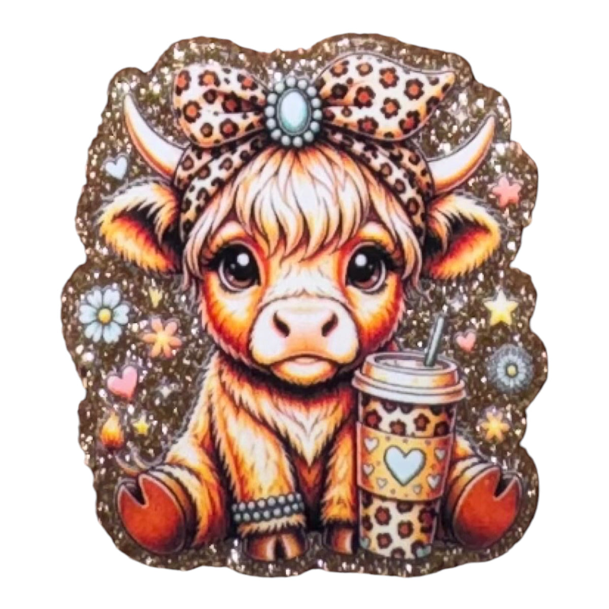 Leopard Print Cow & Coffee Acrylic Flatback