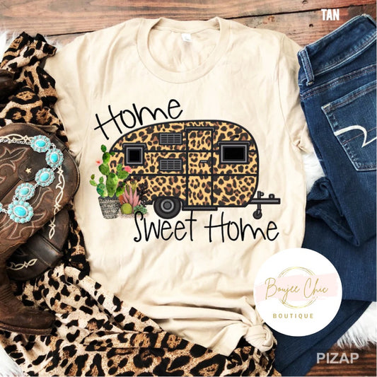 Home Sweet Home Leopard Camping T-Shirt