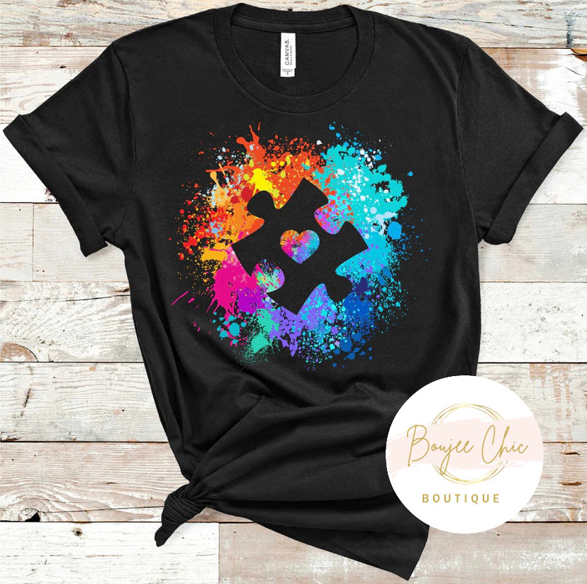 Autism Puzzle Piece Paint Splatter T-Shirt