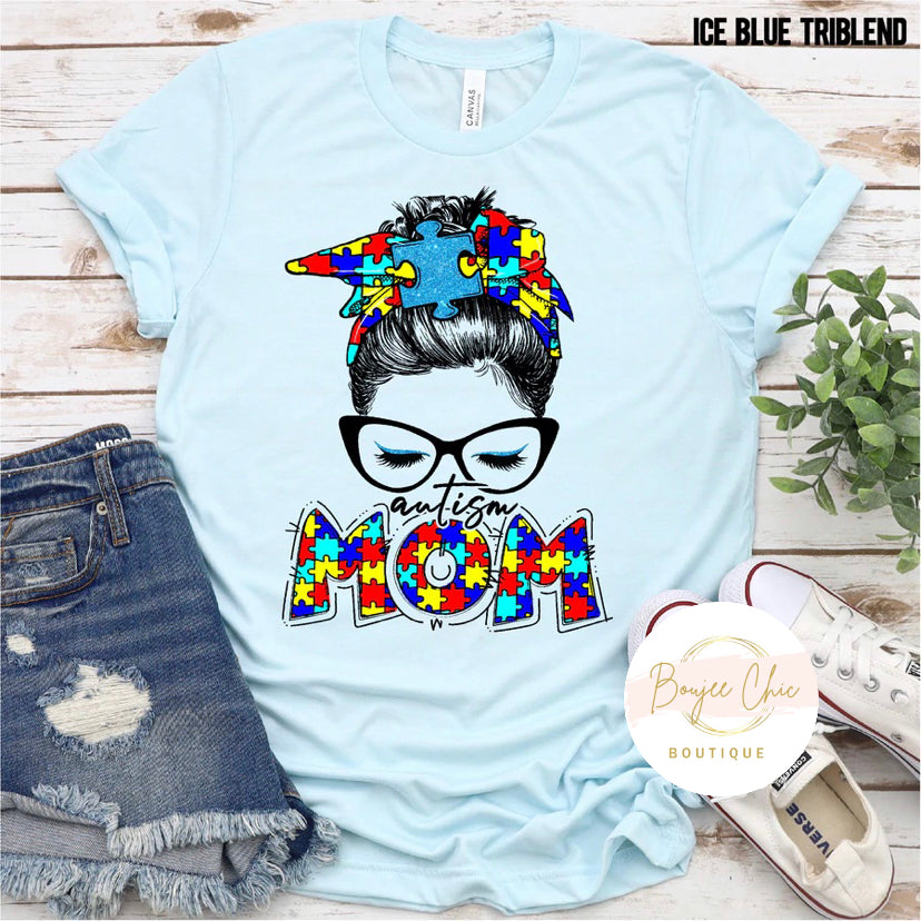 Autism Mom Messy Bun T-Shirt