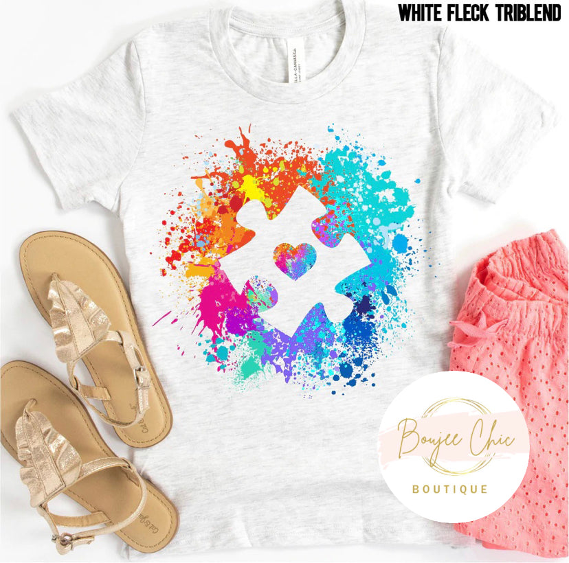 Autism Puzzle Piece Paint Splatter T-Shirt